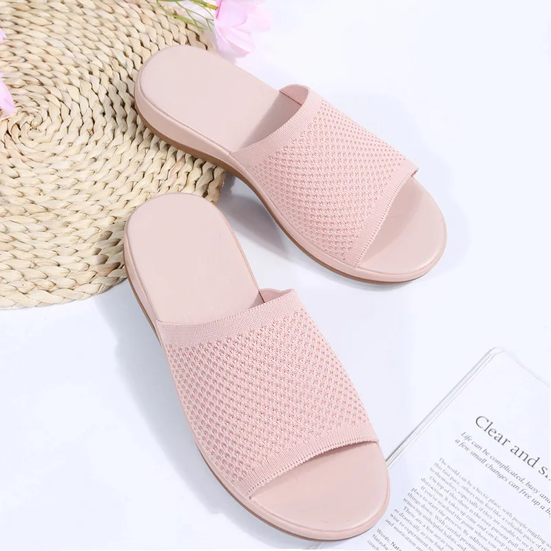 New large size spring and summer flying woven casual flat bottom ladies slipper  11