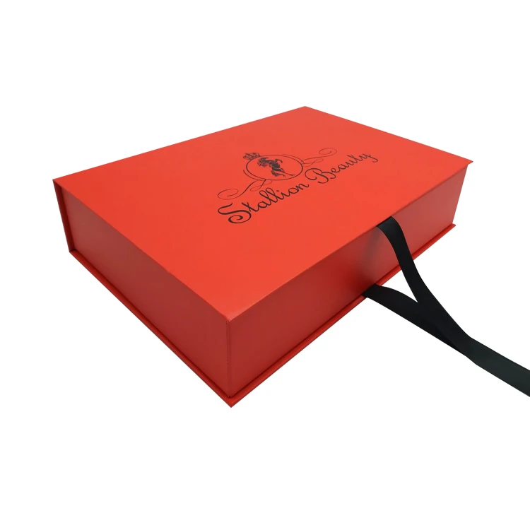 Custom Logo Wholesale Price Red Wig Packaging Hair Extension Box Hamper Magnet Magnetic Gift Box With Ribbon