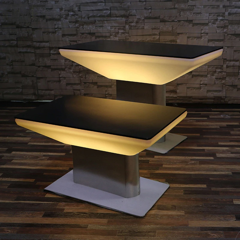 PE Plastic bar Furniture Coffee Table with Metal Base Frame and LED Light Inside for Indoor and Outdoor