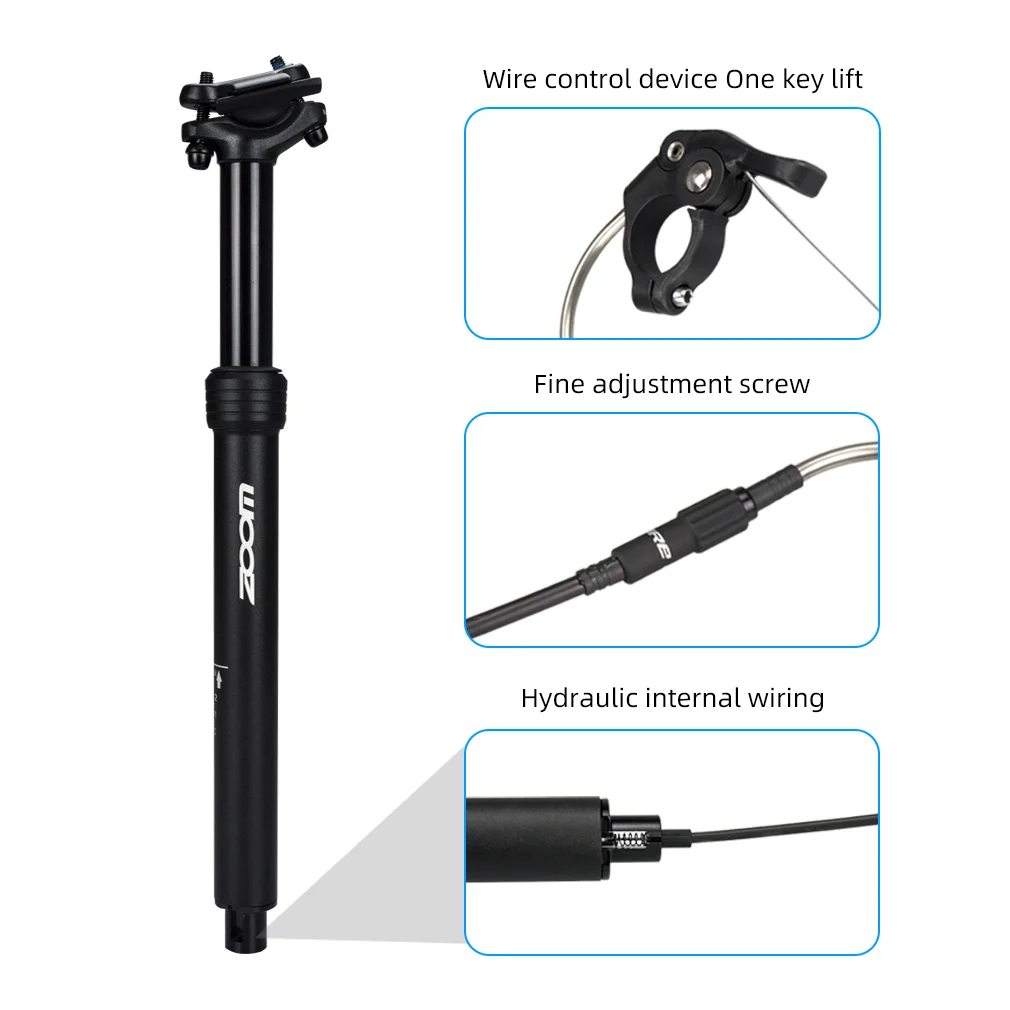 ZOOM Seatpost 27.2mm/30.9mm/31.6mm Mountain Bike seat tube Hydraulic Lifting Remote Control Adjustable Seatpost