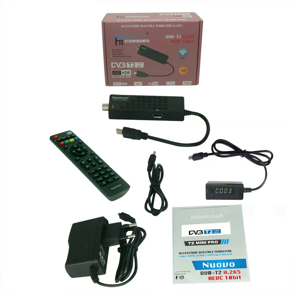 Haohsat DVB T2Pro цифровой итальянский польский Европейский TV Stick T2 USB WIFI 1080p TV Stick Hevc 10 бит H.265 Funda Fire TV Stick 4K