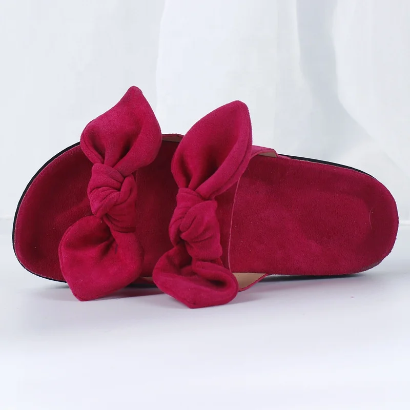 Double  Bow knots Straps Outdoor Indoor Girls ladies Open toe Slippers Slip on Women Sandals Soft Memory Foam Foot-bed