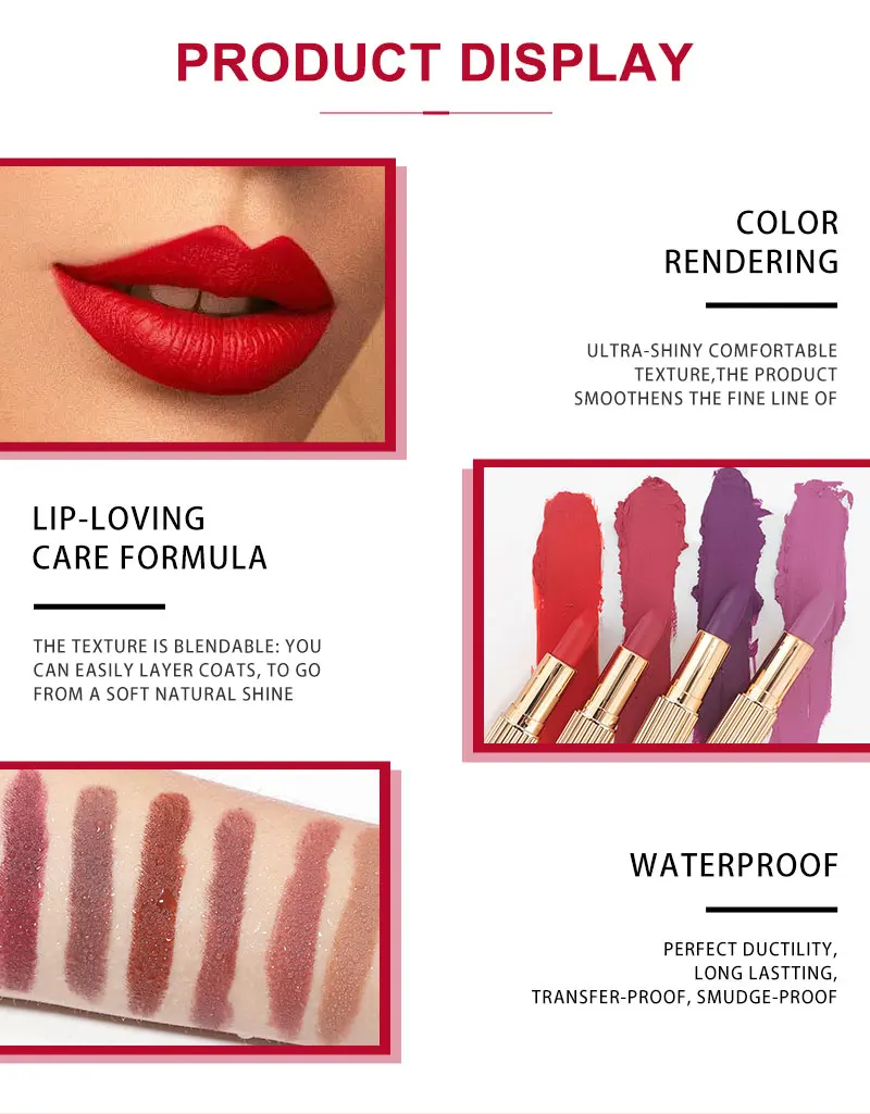 Ochain Wholesale Makeup 24 Color Natural Vegan Own Brand Custom Waterproof Matte Lipstick
