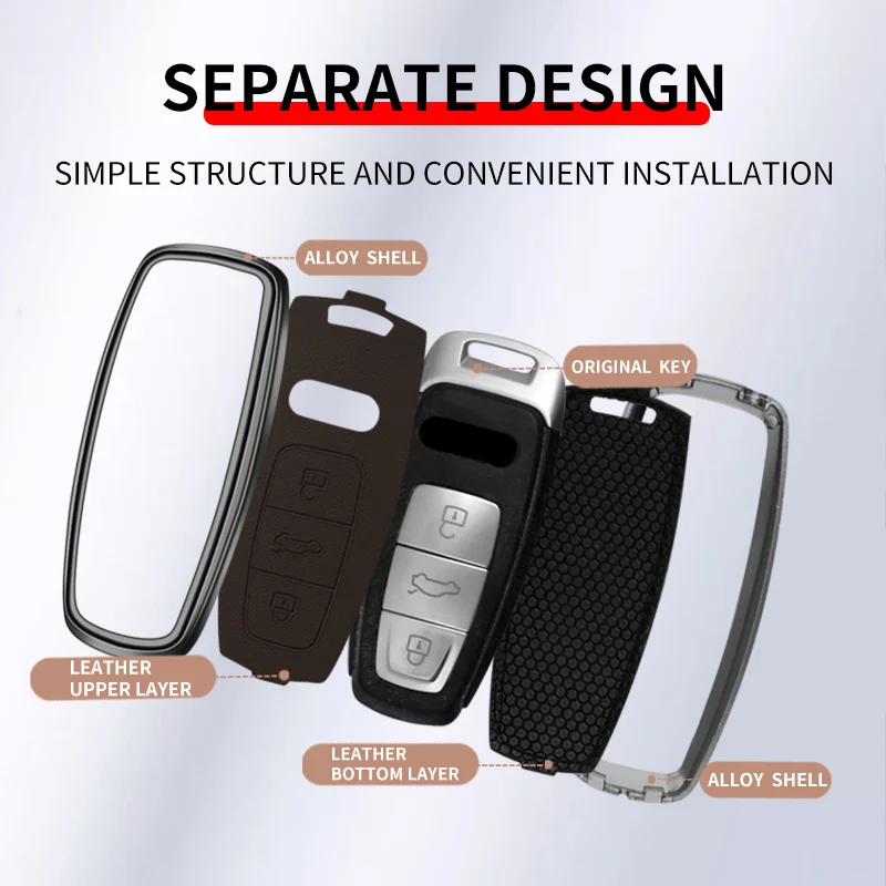 Zinc Alloy Car Key Case Cover for Audi A3 A4 B9 A6 A7 4K A8 E-tron Q5 Q8 C8 D5 SQ8 Car Key Protection Shell Auto Accessories