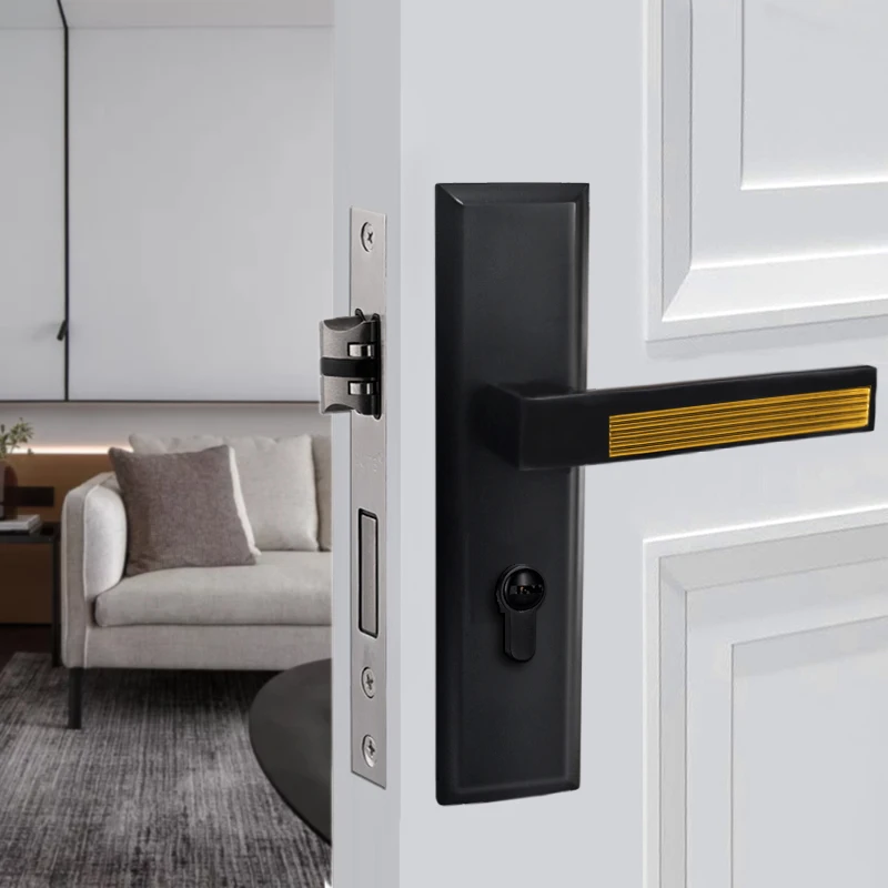 Zinc Alloy Knurled Door Locks with Handle Modern Wood Door Lockset Plate Entrance Door Handle Lock Set for Home