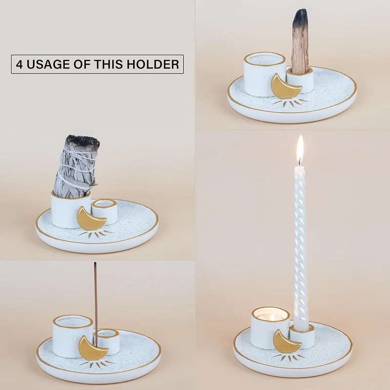 Multifunction Incense and Candle Holder for Burning Sage Palo Santo Incense Sticks Ceramic Ash Catcher Tray for Meditation Room