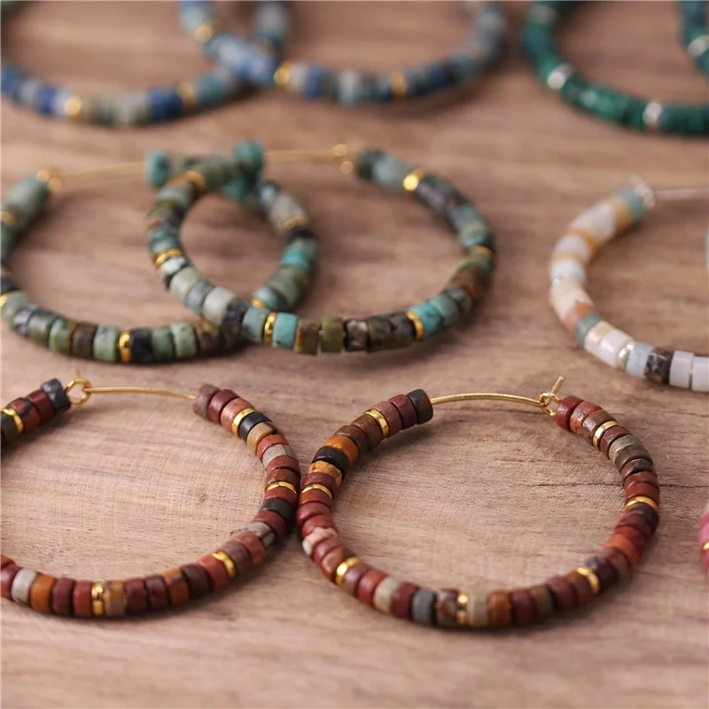 Bohemia 2x4mm Tile Natural Stone Beaded Drop Hoop Earrings Boho Gemstones Dangle Earrings Jewelry for Women Wholesale Dropship