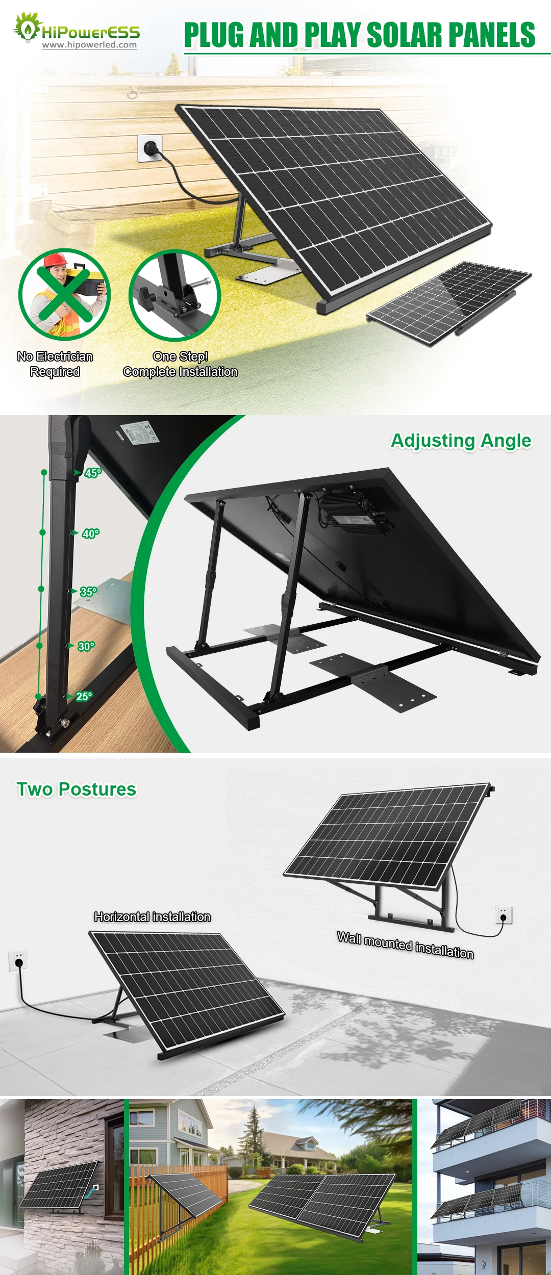 HipowerESS Plug-and-Play full black solar panels plug and play - Effortless Security with Solar-Powered