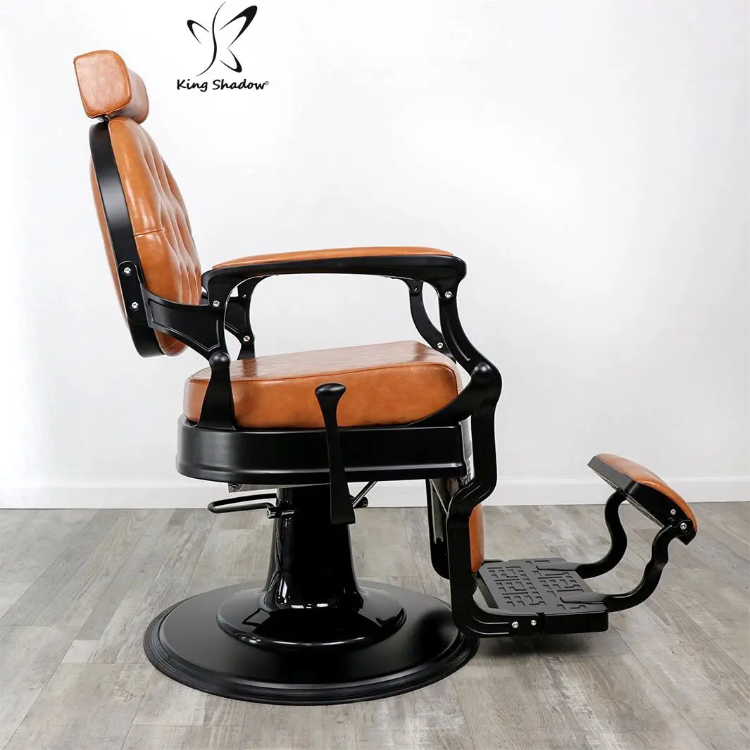 kingshadow Hair salon vintage barber chair brown leather with black frame hair cutting salon styling chair for men