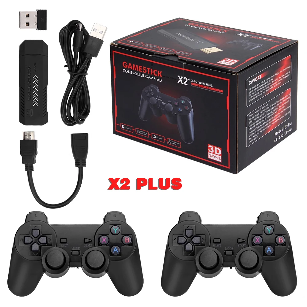 X2 PLUS Video Game Stick 1080P Console 2.4G Double Wireless Controller 64G 128G Video Game Consoles For PSP PS1 FC Boy Gift