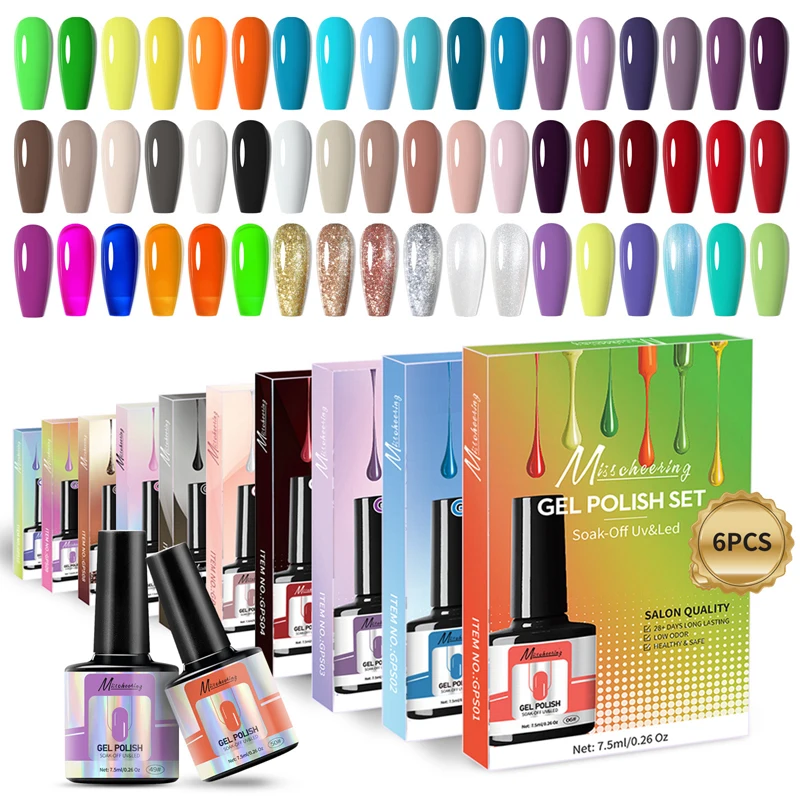 6Pcs/Set 7.5ml Gel Nail Polish 60 Colors Semi Permanent Soak Off UV Polish Gel Varnish Nail Art Gel Set For Manicures