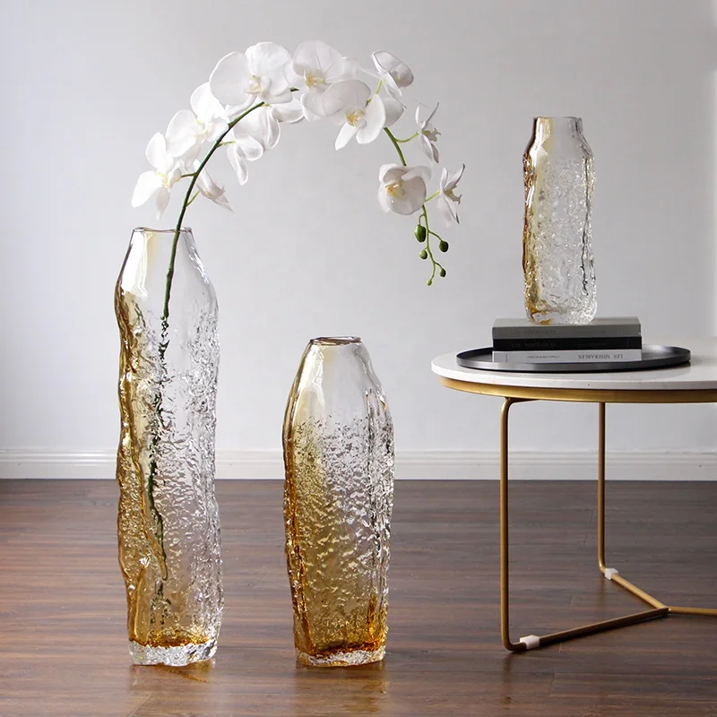 Bixuan Handmade Mouthblown Art Glass Vase Bottle Shape Design for Flower Branch High-end Thick Heavy Tall Floor Glass Vases