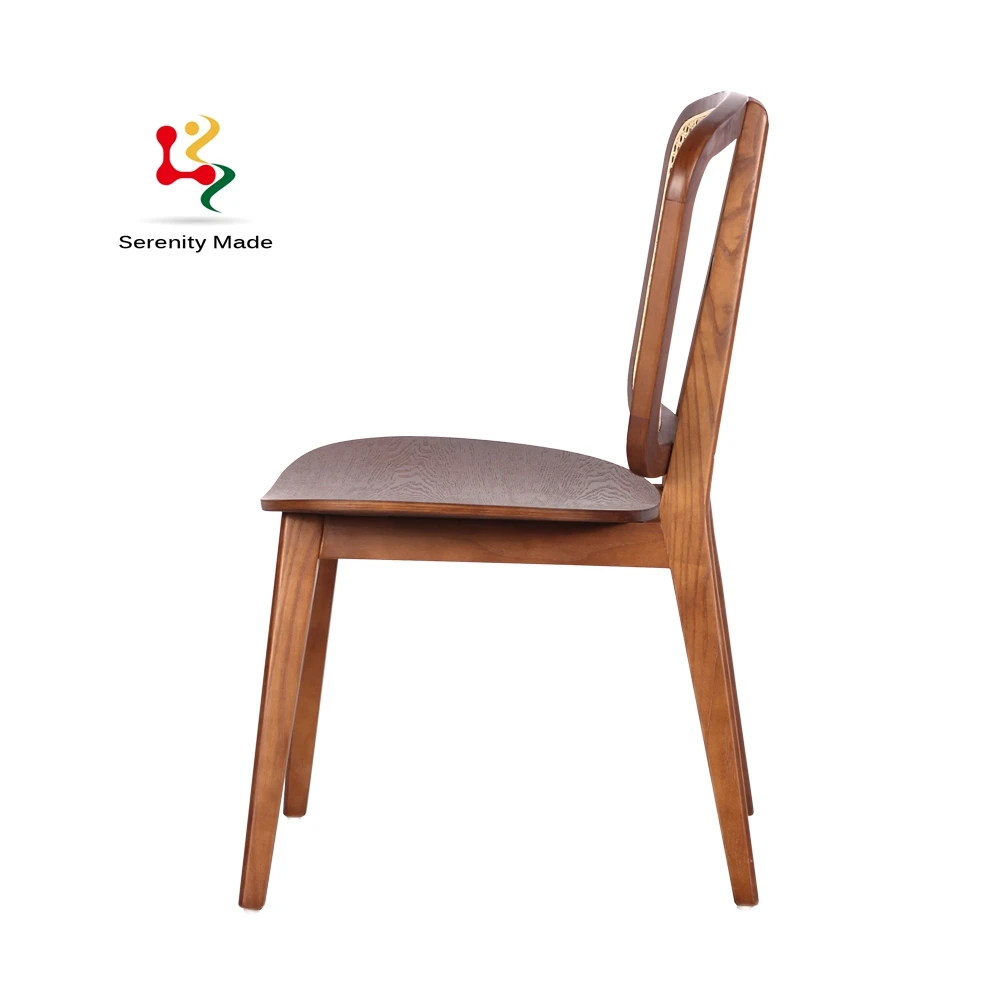 Special design Ming style brown ash wood caned wide dining chair for restaurant use