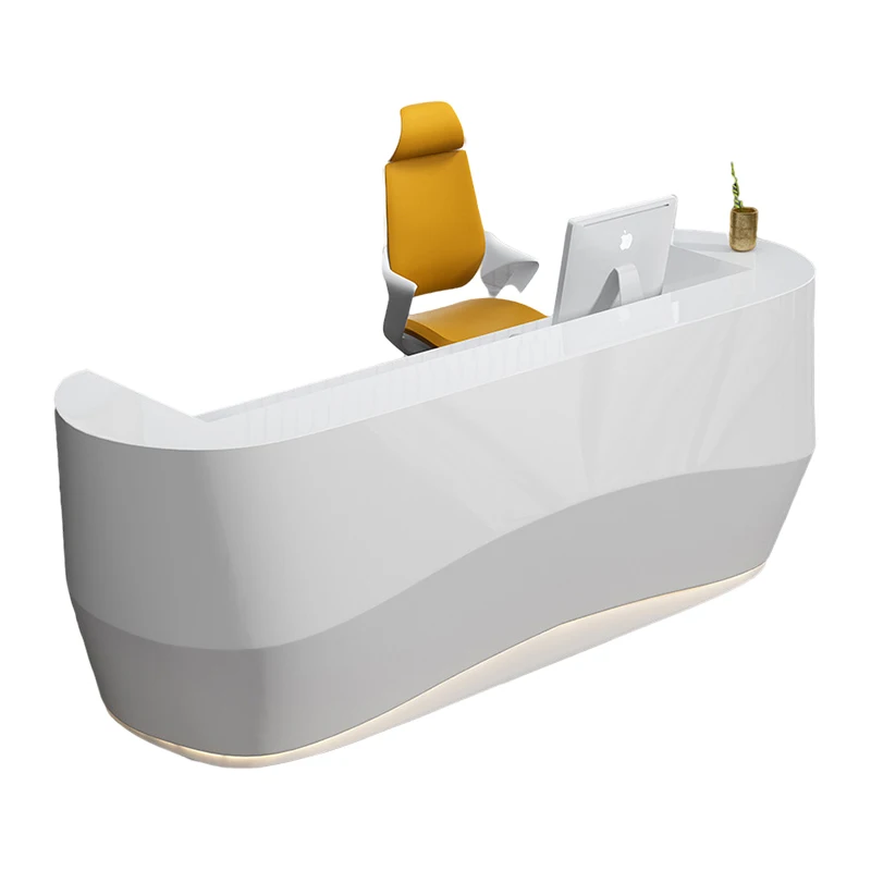 Front Reception Counter Modern Cool Cosmetic Luxury Led White Curved Beauty Salon Reception Desk