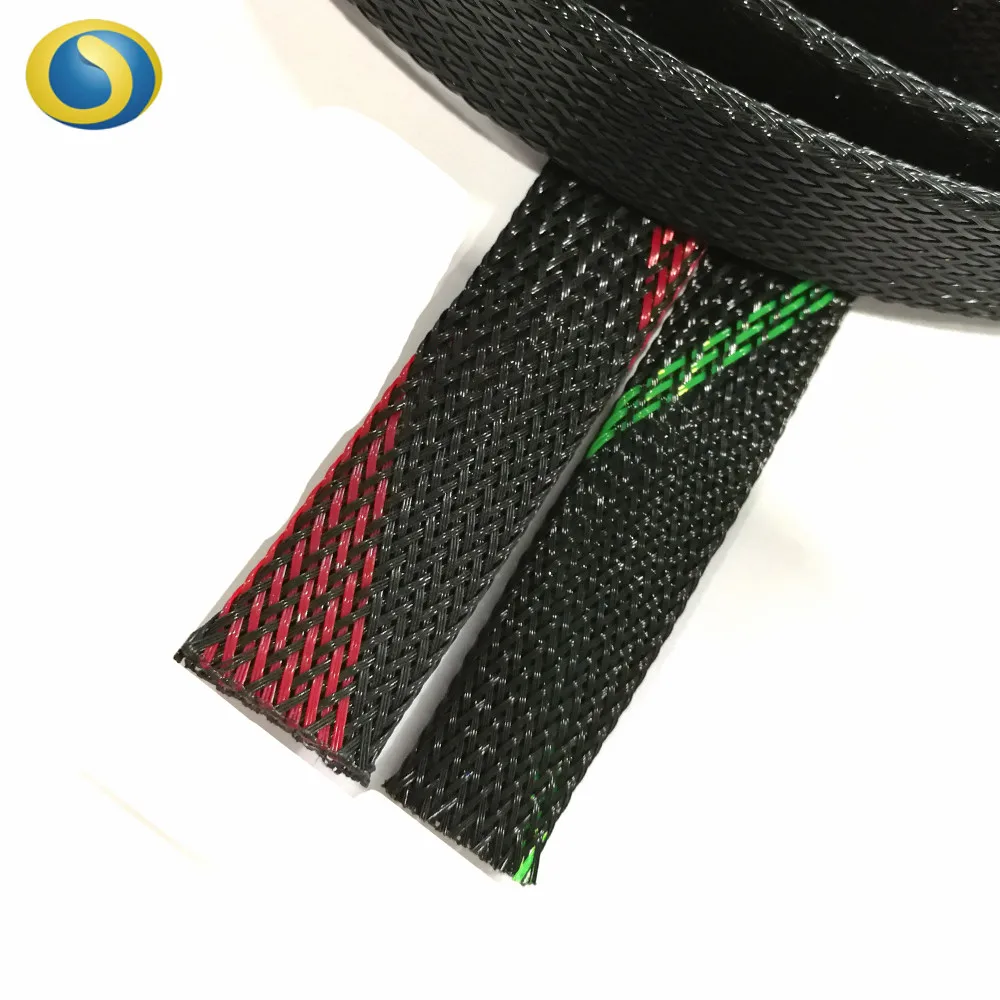 Black Red 1/2 inch PET Expandable Braided Sleeving 12mm braided cable sleeve