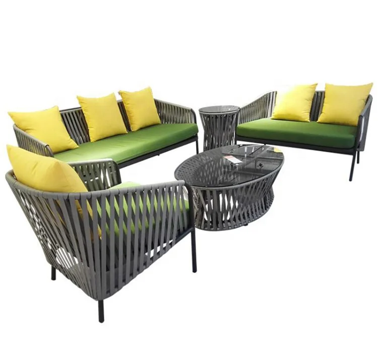 modern furniture woven rattan sofa outdoor dining chair simple  leisure reception three-seat sofa aluminum frame