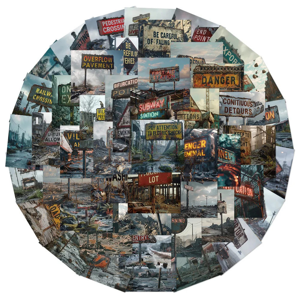 50PCS The end of the world apocalyptic signs shabby ruins negative landscape sticker