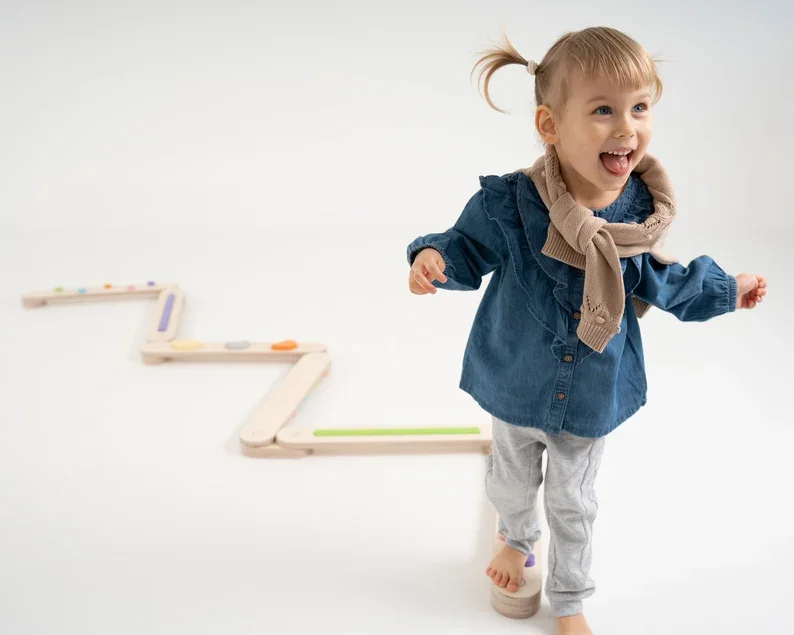 Double-sided balance beam sets balance path wood balance beam for kid