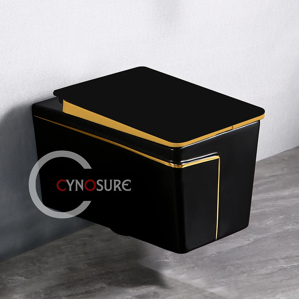 Modern Wc Bathroom Toilets Matte Black With Gold Ceramic Toilet Bowl Hanging Bathroom Ceramic Wc Toilet