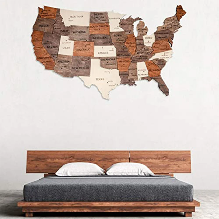 Wooden Wall art wooden map dormitory decoration map United States