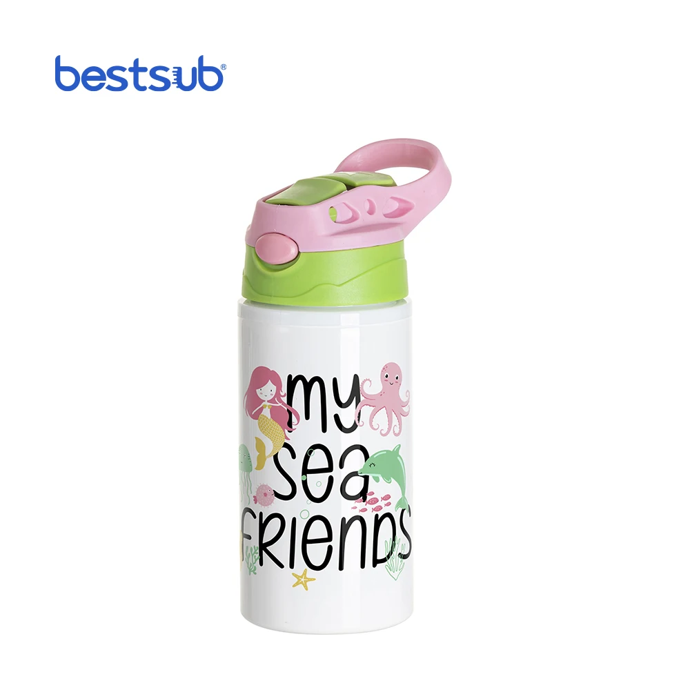 BestSub Wholesale Custom Personalized Sublimacion Blanks 17oz 500ml White Aluminium Kid Sports Water Bottle With Lid