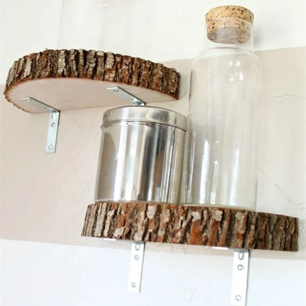Natural Recycled Wall Mounted Half Round Wood Tree Stump Slices Shelf with Brackets