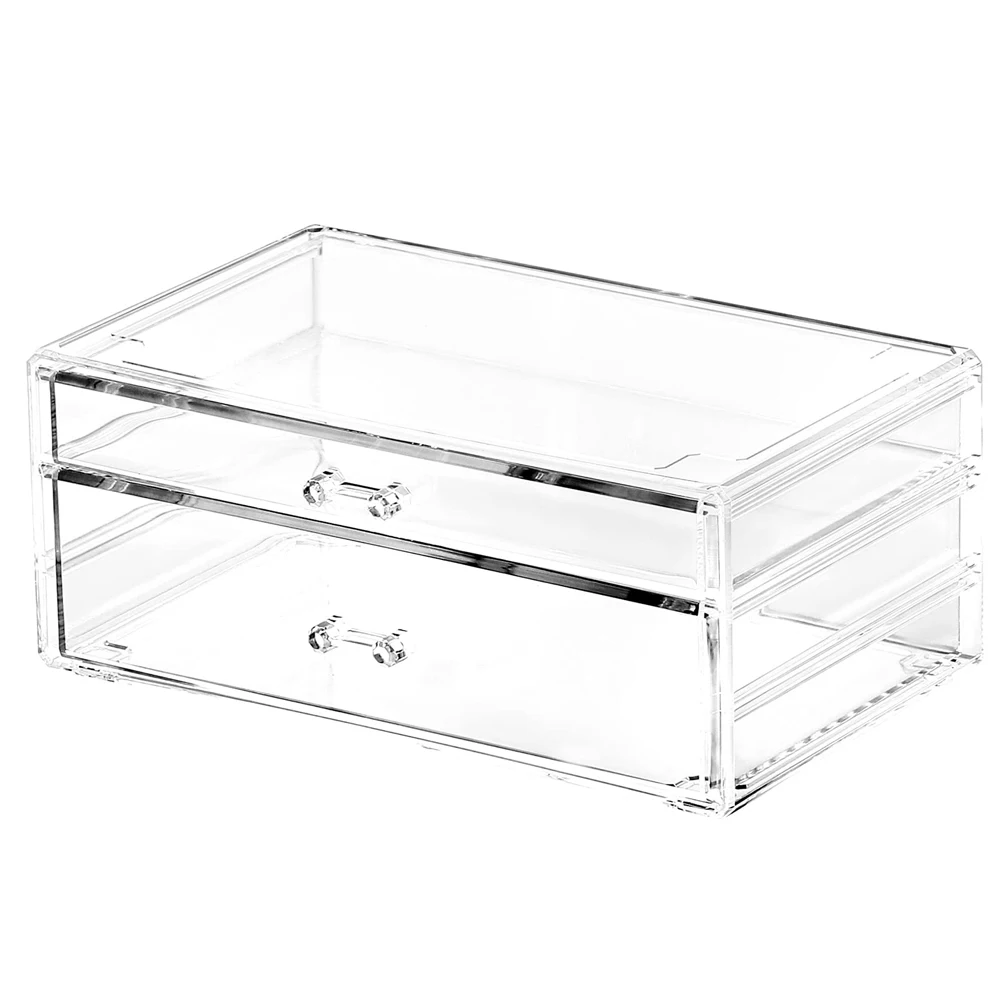 Stackable Clear Acrylic Makeup Storage Containers with 2 Drawers Cosmetic Storage Bins Case Box For Jewelry Hair Accessories