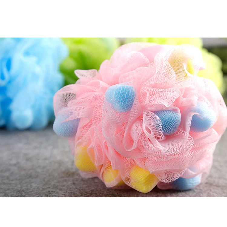 Super Soft & Big Premium Mesh Poufs Bath Sponges Shower Rubbing Loofahs Exfoliating Nylon Mesh Puff with Rainbow Sponge