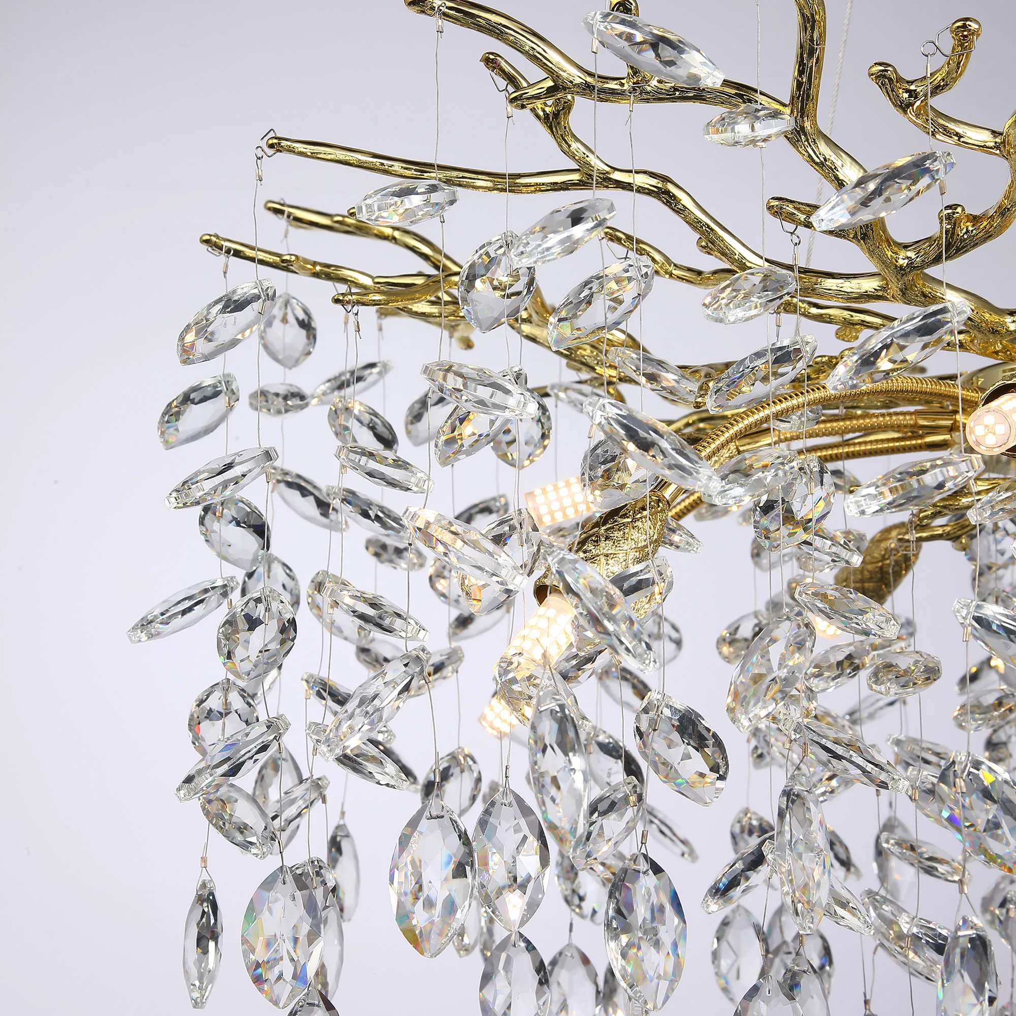 Custom Made Tree Branches Chandelier Luxury Home Decoration Living Room K9 Crystal Lobby Modern Led Crystal Pendent Light Lampe