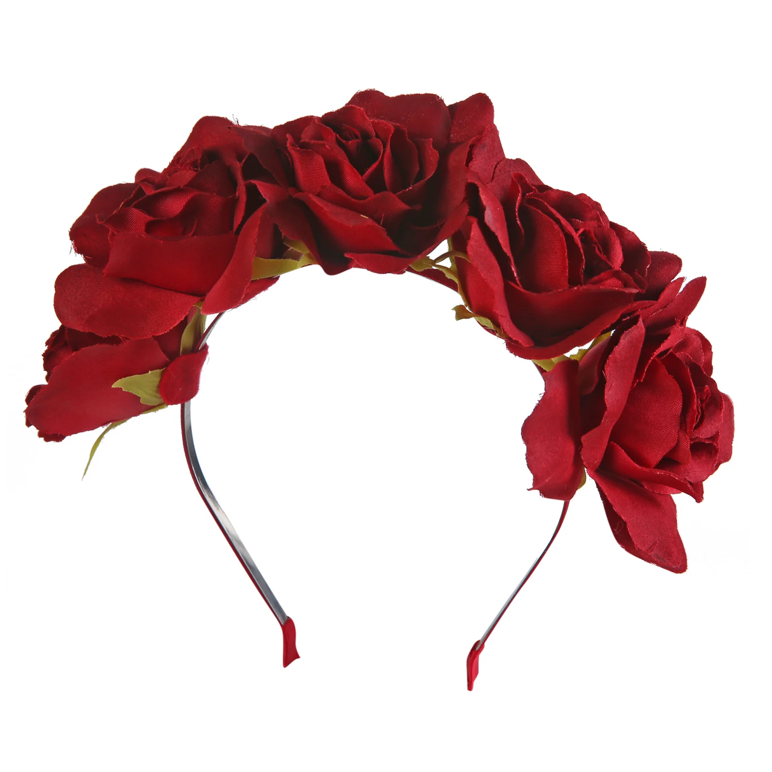wholesale artificial flowers women fashion wedding bride makeup tiara elegant red rose handmade flower hair band