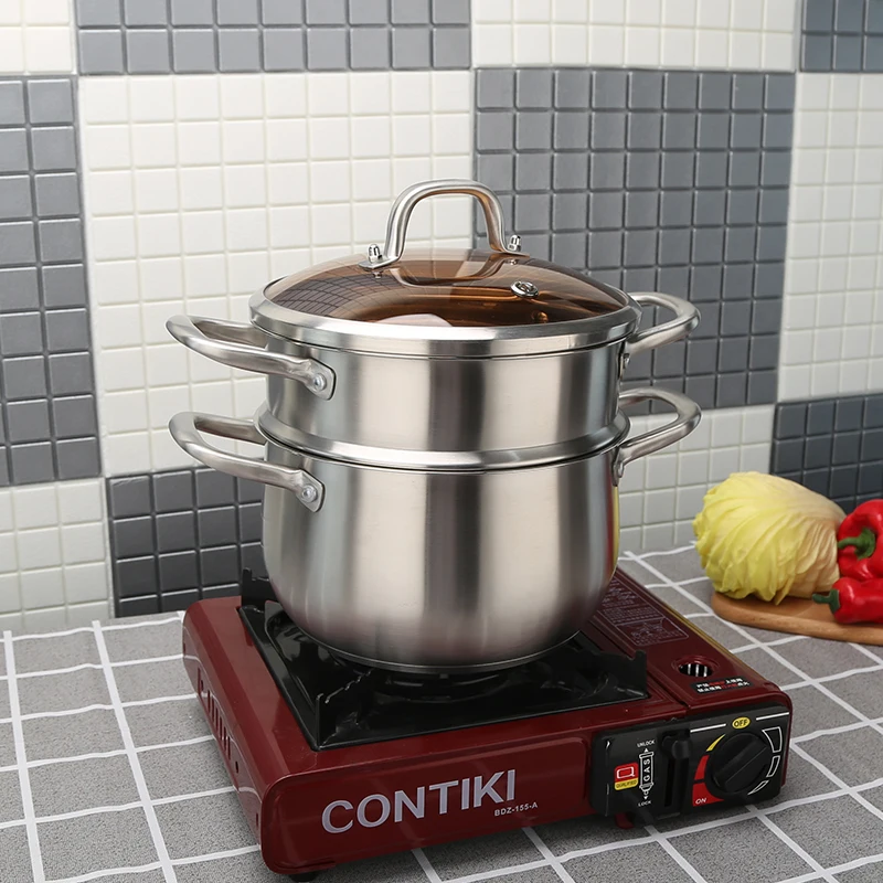 2022 Cookware Sets Kitchen Large Volume Stainless Steel Soup Pot& Stock Pots with Steamer 3 Pcs Set