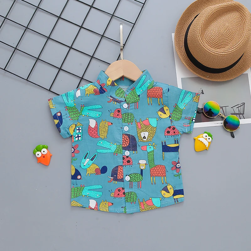 Children baby Boy Cotton Short Sleeve Shirt Summer kids boy  Print Tops Shirts Casual Blouse Clothes