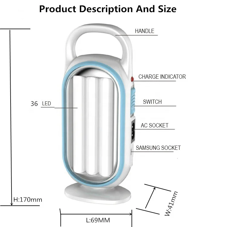 
Yuyao Factory Direct Supply Three Tube Design Portable Rechargeable Powerful Led Emergency Light With 36 SMD 