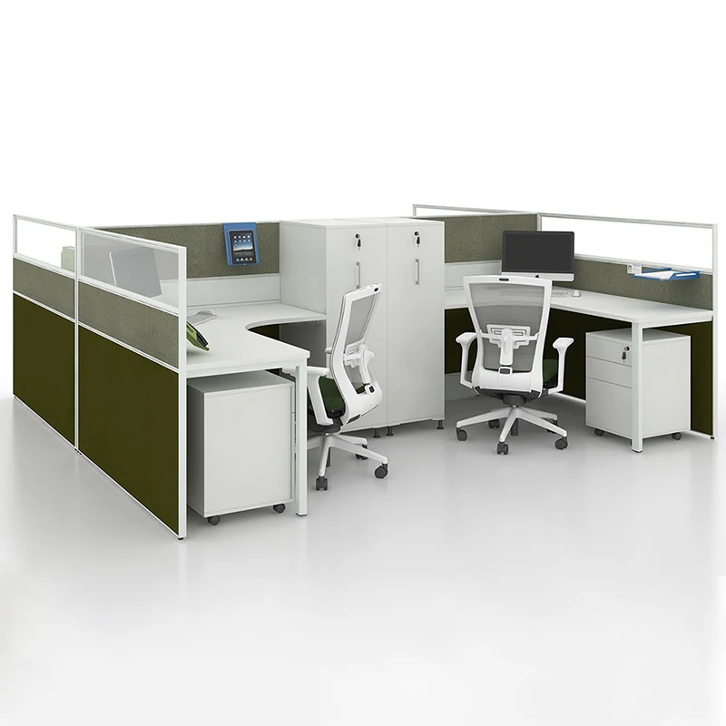 4 Person Seats Shape C Modular Cubicles Office Desk Furniture Office Workstation