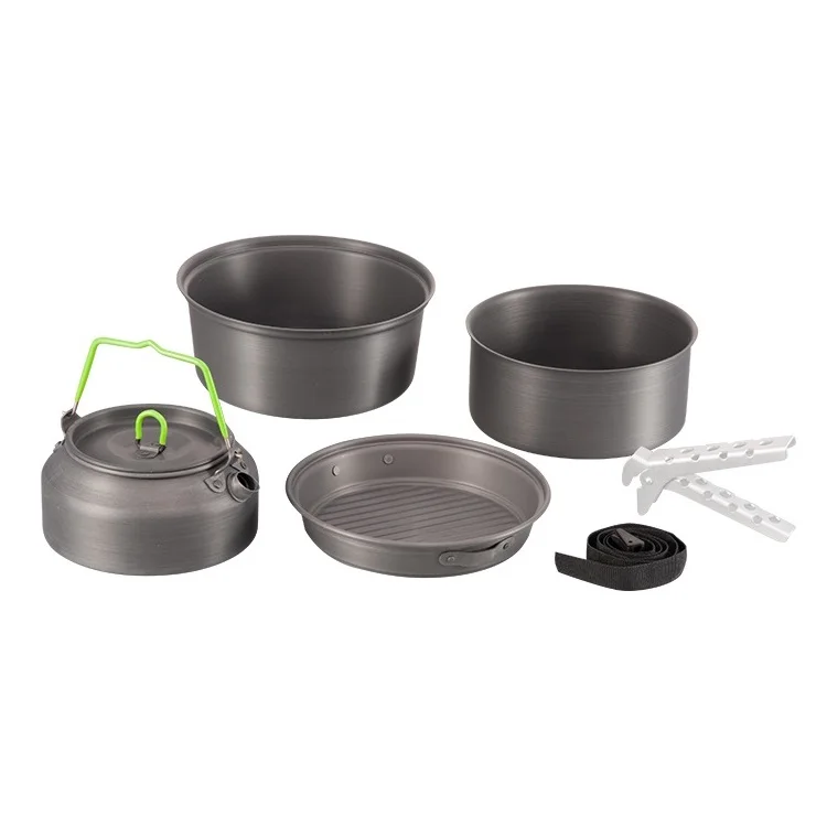 6 Piece Outdoors Camping Mess Kit Nonstick Pan Cookware Sets With Color Box