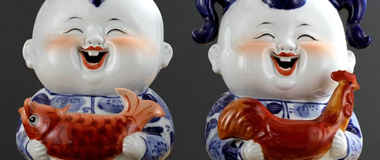 Blue and White Porcelain Ornaments Traditional Chinese Wedding Gift Couple Dolls home decors ceramics vases china decor
