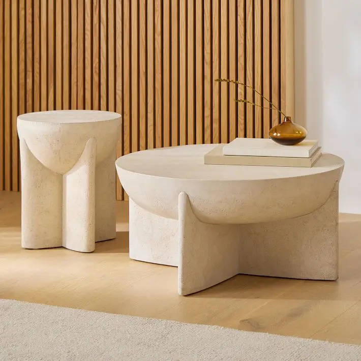 New Beautiful Lava Stone Round Coffee Table Suitable for both indoor and outdoor use.