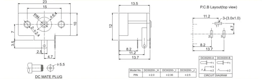 3 pin dc socket for dc jack connector