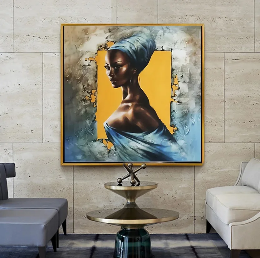 African Woman Female Portrait Black Girl Beauty Oil Art Girl Portrait Face Original Queen Oil painting for Home Wall Art Decor
