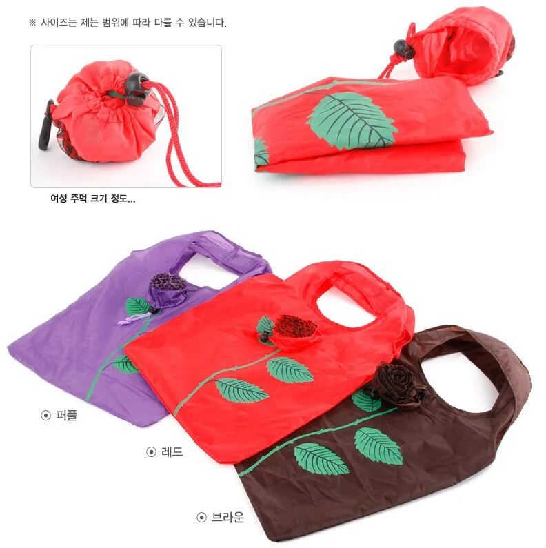Eco Storage Handbag Rose Flowers Shape Foldable Shopping Bags Reusable Folding Grocery Nylon Large Bag