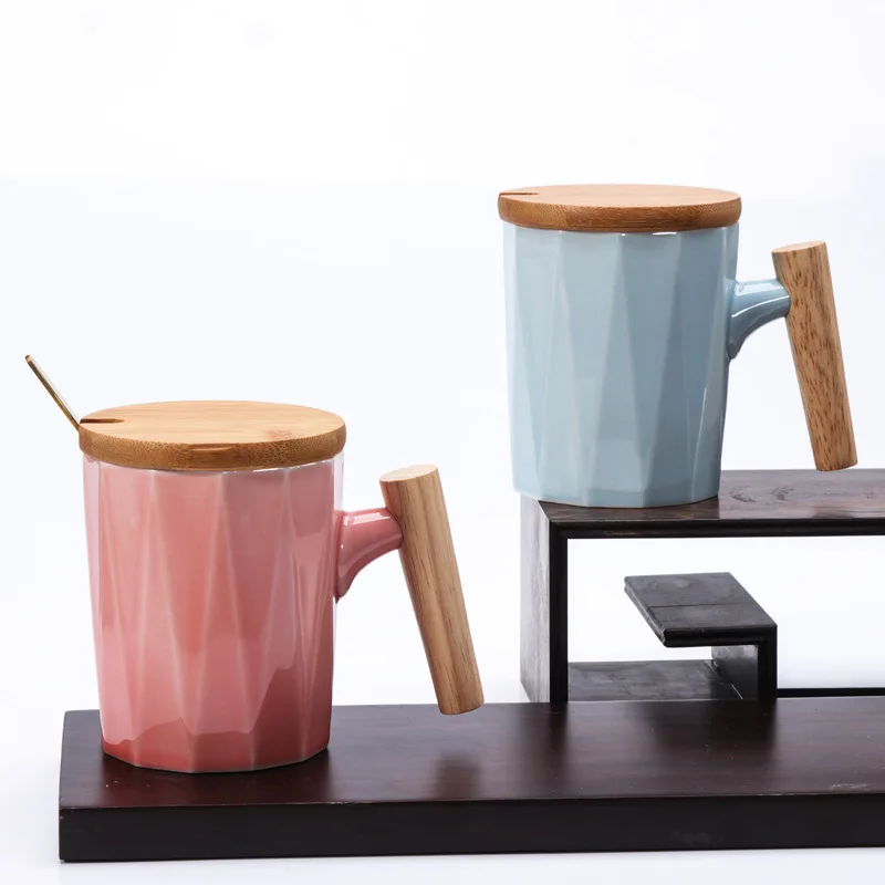 China Manufacturer Wholesale Custom Logo White Mini 10oz Ceramic Cups Coffee Mug Gift Set with Bamboo Lid & Spoon