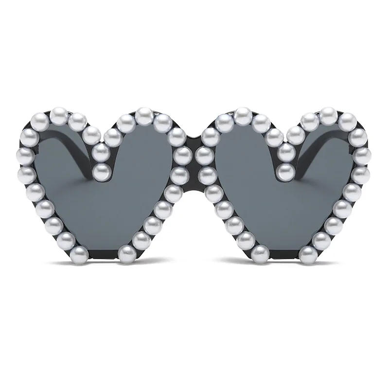 Beach Party Pearl Half Frame Sun Glasses Women Cute Personality Love Heart Punk Eyewear Shades Heart Sunglasses