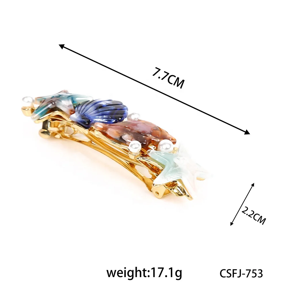 Latest high quality starfish pearls hair clips for girls tortoise shell hair barrette women