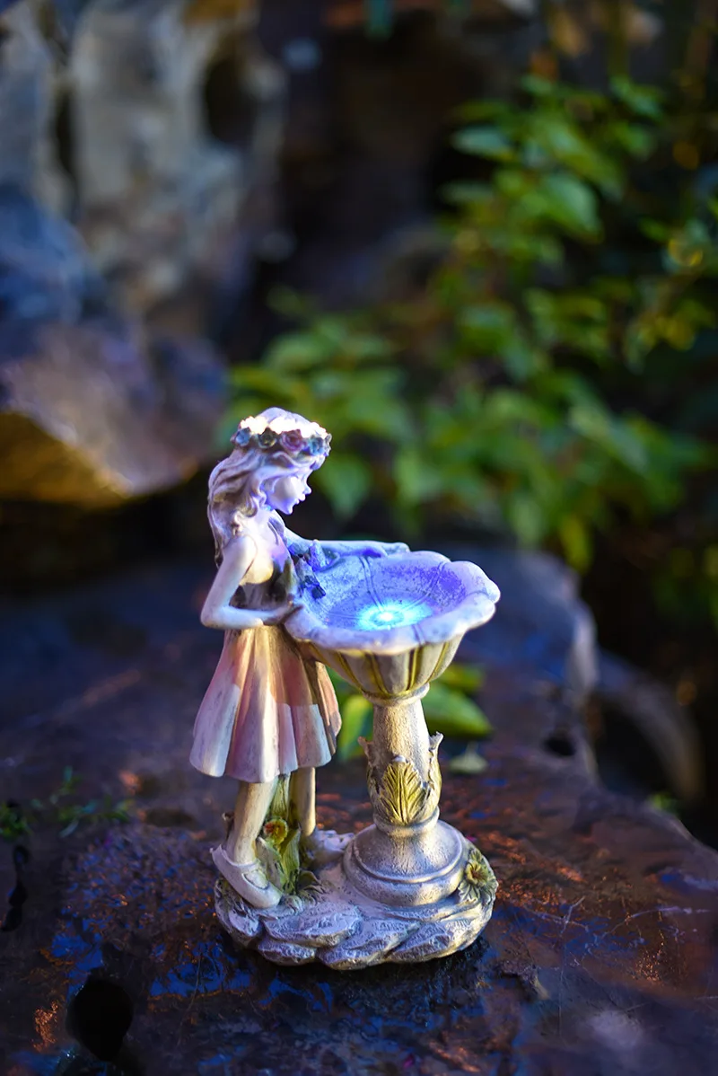 HOT SELLING RESIN SOLAR LED LIGHT CUTE FLOWER SMALL STANDING BABY GIRL ANGEL GARDEN DECORATIVE FIGURINE SCULPTURE HOLIDAY GIFT