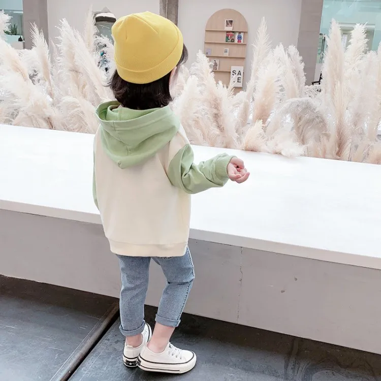  Оптовая продажа хорошее качество детский пуловер с капюшоном контрастных цветов для девочек