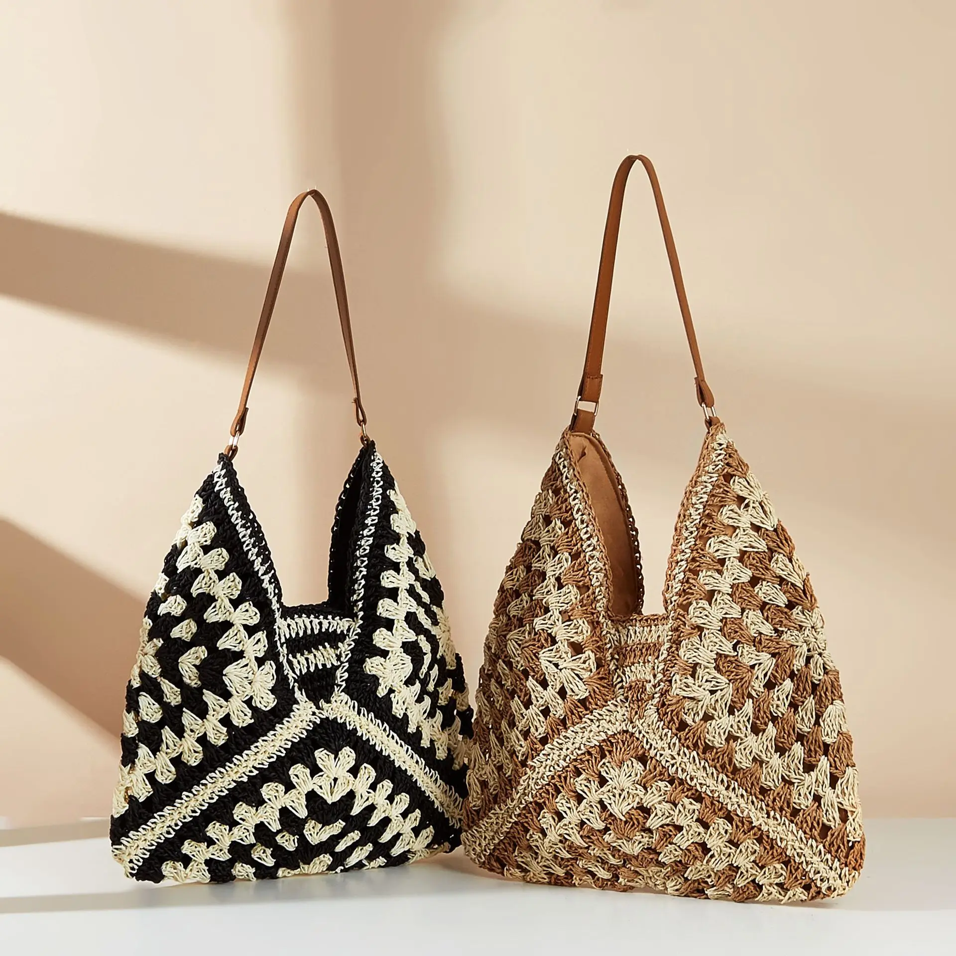 Women Large Luxury Straw Bag Woven Shoulder Bags Straw Crochet Bag Female Hobo Tote