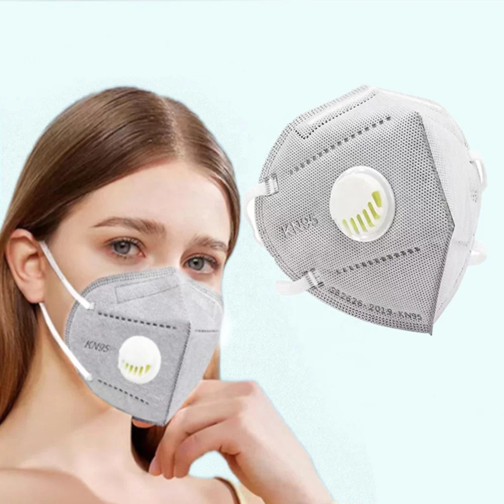 Gray KN95 Face Mask Respirator Breathing Valve Filtering Respirator Face Shields Head Loop Respirator