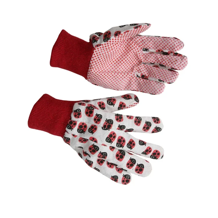 assorted floral print 100% poly-cotton pvc dotted palm ladies cotton work gloves