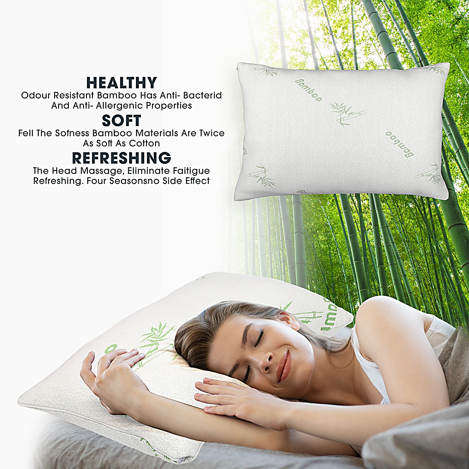 Soft Bamboo Fiber Knitted Sleep Improvement Head Pillowcase Memory Foam Pillow
