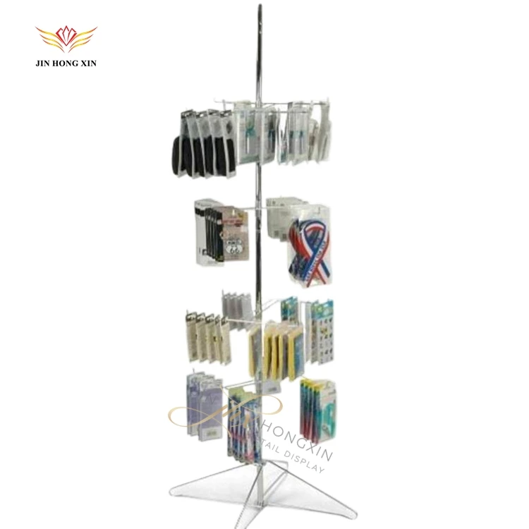 retail store exposition fixture metal rotating key chains counter standing pegboard display rack with rotary base